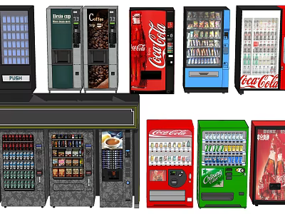 Commercial Vending Machines Including Beverage Snack And Coffee Dispensers In Various Colors 3d model