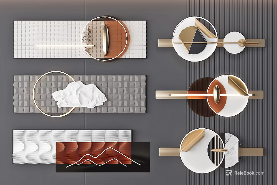 Modern Wall Decor Designs With Geometric Round Shapes Textured Panels Wooden Metal Marble Accents 3d model 
