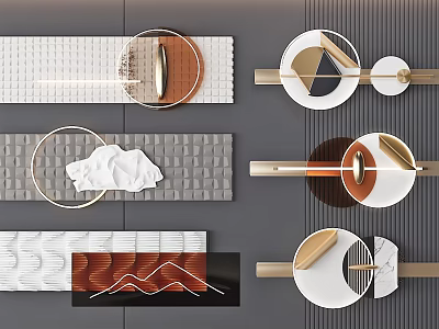 Modern Wall Decor Designs With Geometric Round Shapes Textured Panels Wooden Metal Marble Accents 3d model