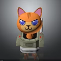 Cartoon Cat Character In Gray Astronaut Outfit With Orange Face Blue Eyes And Red Star