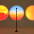Black Decorative Floor Lamp With Slim Pole Spherical Head And Three Circular Sunset Cloud Halos 3d model