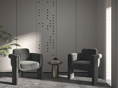 Modern Casual Sofa Set With Gray Armchairs Small Round Table Gray Wall And Sunlight 3d model
