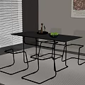 Modern Dining Table Set with Transparent Chairs Metal Legs Green Fruit Bowl and Abstract Painting