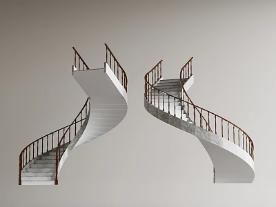 Spiral Staircase Design With Wooden Handrails And White Steps In Modern Home Interior 3d model