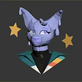 Low Poly Mythical Creature Character With Blue Ears Purple Eyes And Yellow Stars