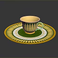 Decorative Yellow Green Patterned Cup With Matching Saucer And White Accents