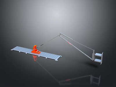 Industrial Mechanical Equipment with Extended Metal Arm and Orange Control Unit on Platform 3d model