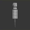 3D Rendered Metallic Mechanical Device With Elongated Parts And Support Stand Structure