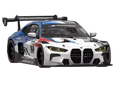 BMW M Motorsport Race Car With Aerodynamic Rear Wing And Aggressive Front Design 3d model