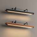 Modern Long Strip Metal Wall Lights with Black and Copper Design on Gray Background