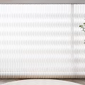 White Wavy Curtains In Modern Interior With Green Plant And Wooden Floor