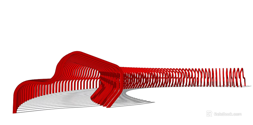 Red Modern Pergola Architectural Design With Curved Structure And Striped Elements 3d model 
