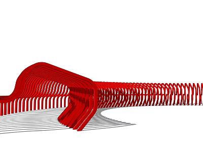 Red Modern Pergola Architectural Design With Curved Structure And Striped Elements 3d model