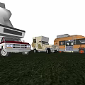 Different Style Recreational Vehicles Parked On Green Grass Field With Trees