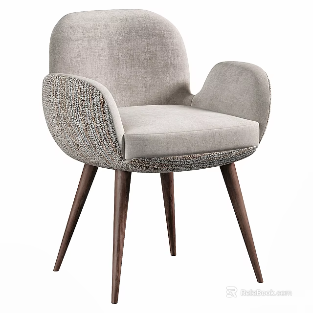 Modern Light Gray Single Chair With Textured Armrests And Wooden Legs 3d model 