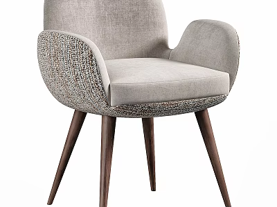 Modern Light Gray Single Chair With Textured Armrests And Wooden Legs 3d model