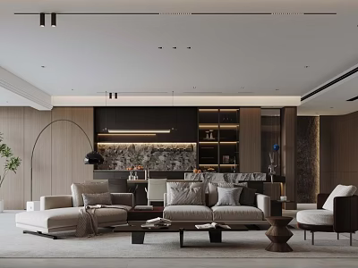 Modern Living And Dining Room Interior With Sofa Coffee Table Chandelier And Decorative Wall 3d model