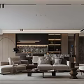 Modern Living And Dining Room Interior With Sofa Coffee Table Chandelier And Decorative Wall