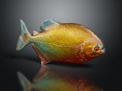 Colorful Golden Fish With Green And Red Hues Shiny Reflective Surface On Black Background 3d model