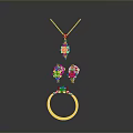 Classic Gold Jewelry Set With Shiny Pendant Necklace Drop Earrings And Ring Accessories