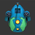 Futuristic Spherical Weapon With Blue Green Shell Yellow Glowing Parts And Mechanical Arms