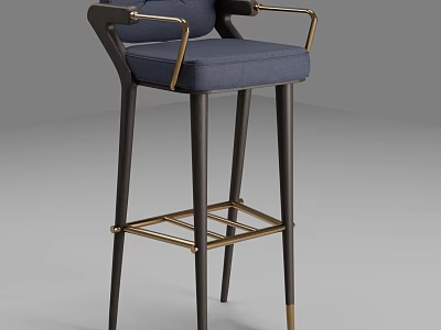 Modern Navy Blue Bar Stool With Armrests Upholstered Seat And Metal Accents 3d model