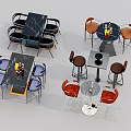 Modern Dining Table Set Featuring Square Round Tables And Colorful Metal Frame Chairs 3d model