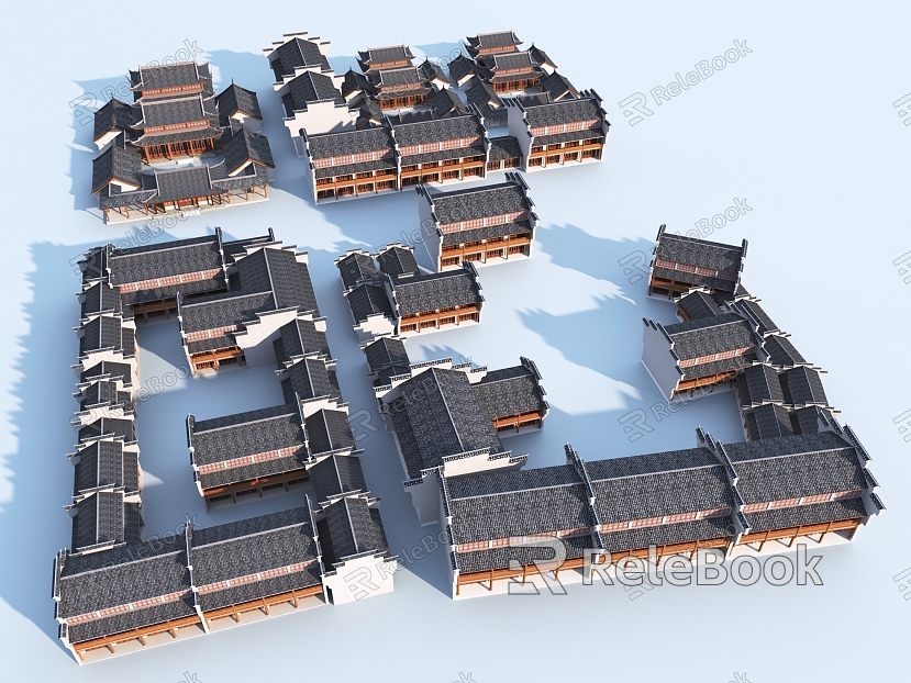 Chinese Ancient Building Group Chinese Commercial Street Ancient Town model