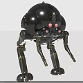 Black Mechanical Robot Character Featuring Spherical Head Pink Lights And Metallic Legs