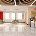 Modern Spacious Service Hall Interior With Comfortable Seats Large Screen And Self-service Terminals