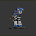 Blue White Red Armored Game Movie Robot Character Golden Details Holding Gun On Stone Base