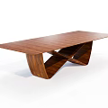 Modern Wooden Dining Table With Crossed Geometric Legs And Smooth Dark Brown Surface