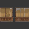 Four Antique Display Cabinets With Glass Doors And Wooden Carved Bases
