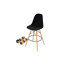 White And Black Modern Single Bar Stools With Wooden Legs And Footrest Ring