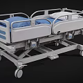 Adjustable Medical Bed With Side Rails Blue Mattress And Mobile Wheels
