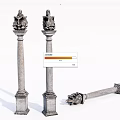 Decorative Stone Pillars With Ornate Top Designs Standing And Fallen Structures 3d model