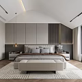 Modern Bedroom Interior Design With Bedside Cabinets Bed Bench Rug And Large Window