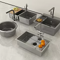 Stainless Steel Kitchen Sinks With Modern Faucet And Fruit On Countertop