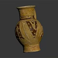 Traditional Ceramic Vase With Yellow Brown Decorative Patterns And Handle 3d model