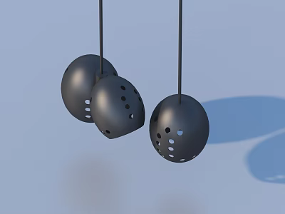 Three Black Spherical Pendant Lights With Perforated Design Hanging In Light Blue Background 3d model