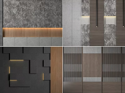 Modern Background Wall Designs with Marble Texture Wooden Panels and LED Lighting Strips 3d model