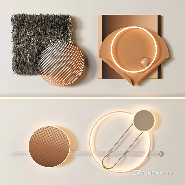 Modern Circular Wall Decor With Textured Metal And Lighted Accents For Home 3d model 