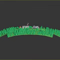 3D Green Landscape Model Surrounded By Forest With Central Circular Area And Small Buildings