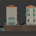 Miniature House Model With Red Roof Weathered Walls Green Shutters And Pink Clothes On Clothesline