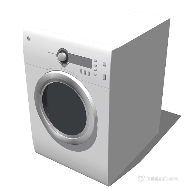 Front Loading White Washing Machine With Digital Display Knob And Buttons 3d model 