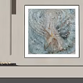 Blue Brown Abstract Painting With Natural Texture And Golden Accent In Modern Interior
