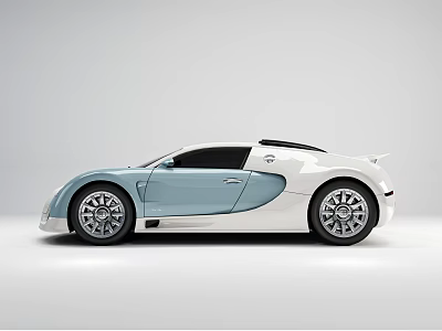 Bugatti Sports Car Featuring White And Light Blue Streamlined Body And Silver Alloy Wheels 3d model