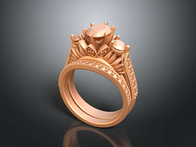 Luxury Rose Gold Ring Featuring Ornate Top Central Gemstone And Decorative Detailing 3d model