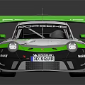Porsche Race Car With Green And White Livery And Rear Spoiler Design