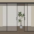 Modern Black Frame Glass Sliding Doors In Bright Interior With Indoor Plant And Wooden Floor